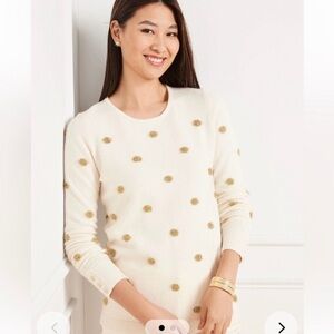 Talbots Ivory Sweater with Gold Metallic Fuzzy Dots Women’s Medium